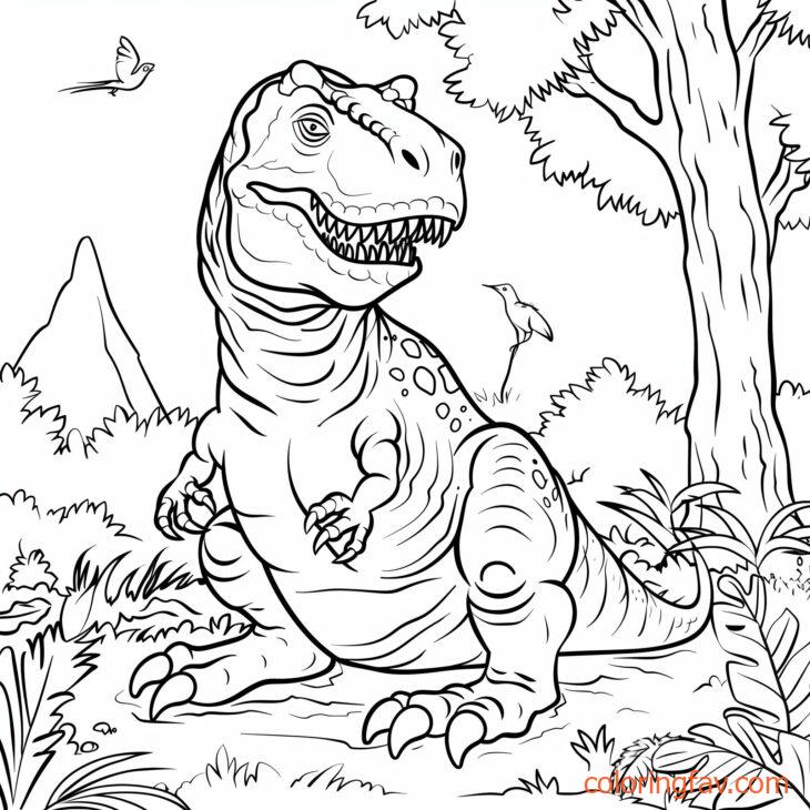 A T Rex sitting down on its haunches looking around curiously 6