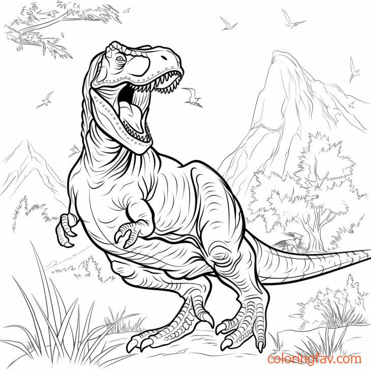 A T Rex standing on its hind legs, roaring loudly with its mouth wide open jungle background 4