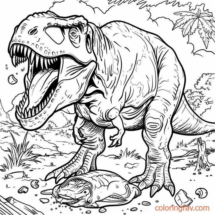 A T Rex tearing into a large piece of meat 1