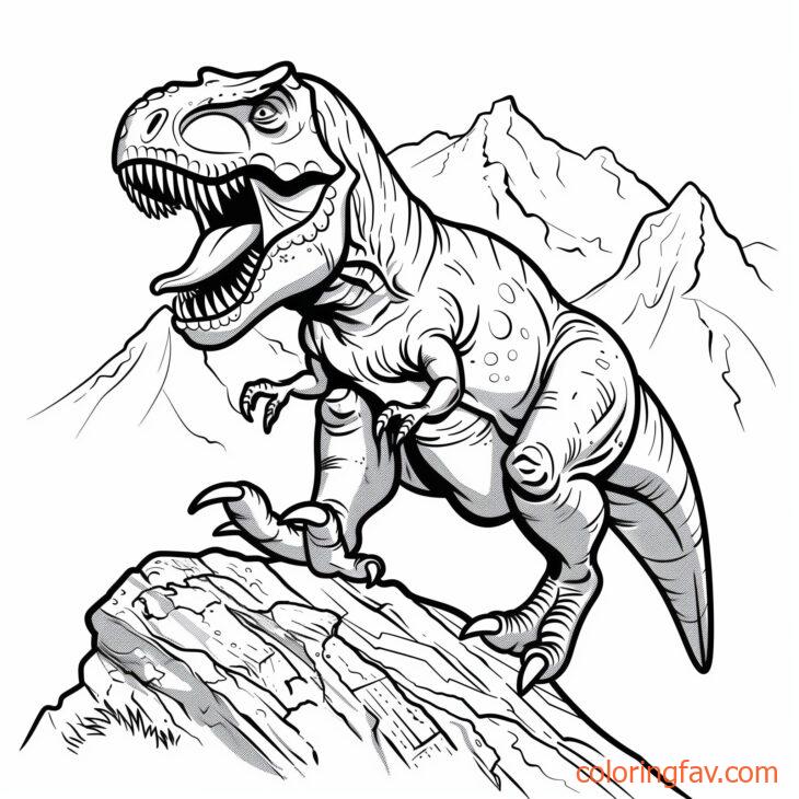 A T Rex with one foot on a rock climbing up a rocky incline 2