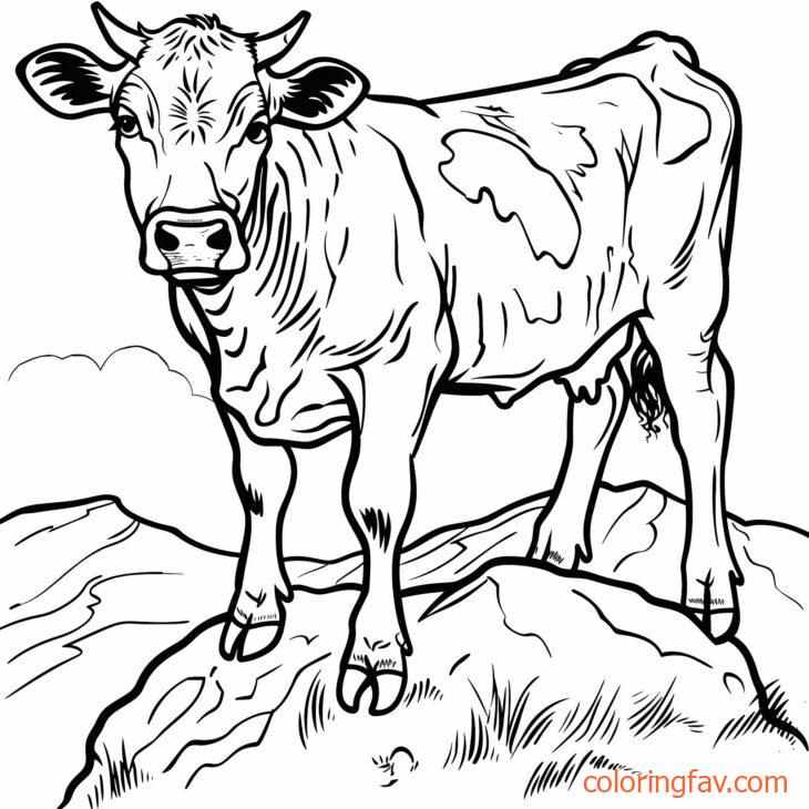 A climbing cow scaling a small hill or rock with rolling hills behind it 1