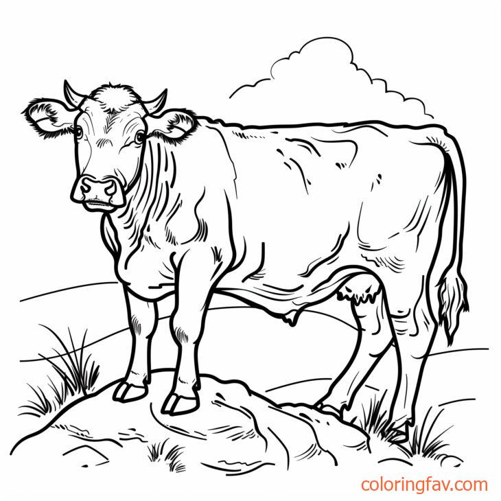 A climbing cow scaling a small hill or rock with rolling hills behind it 4