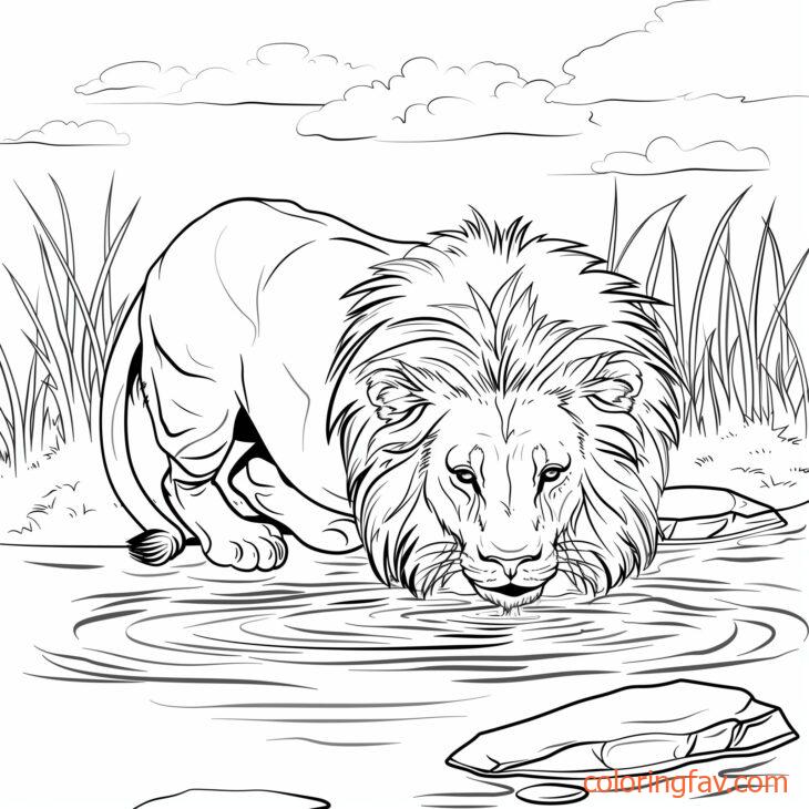 A lion bending down to drink water from a river 2