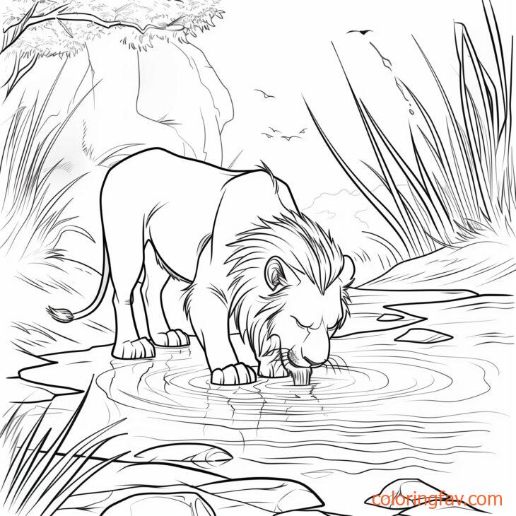 A lion bending down to drink water from a river 3