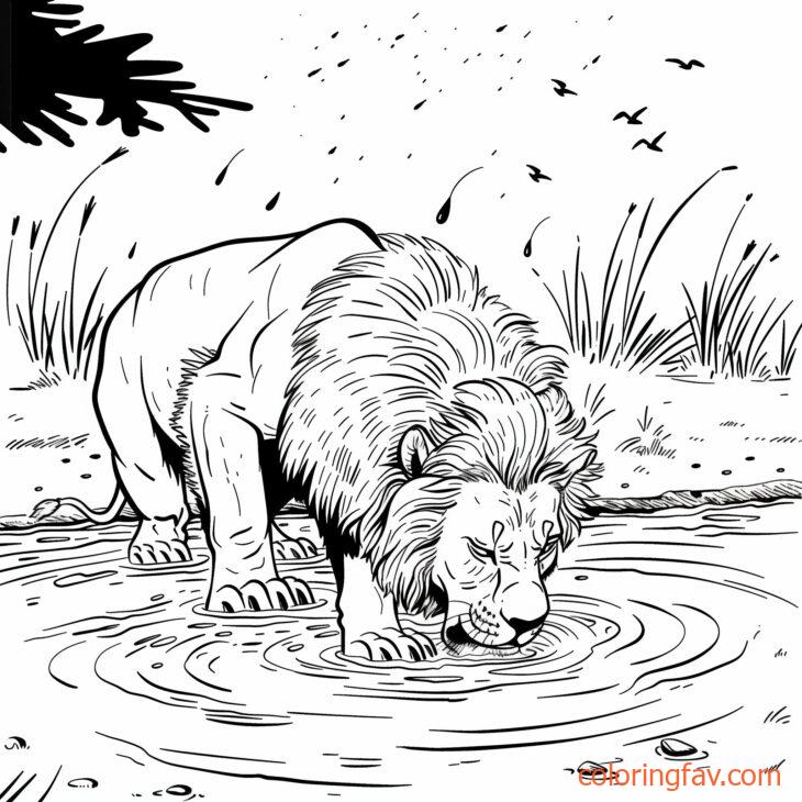 A lion bending down to drink water from a river 4