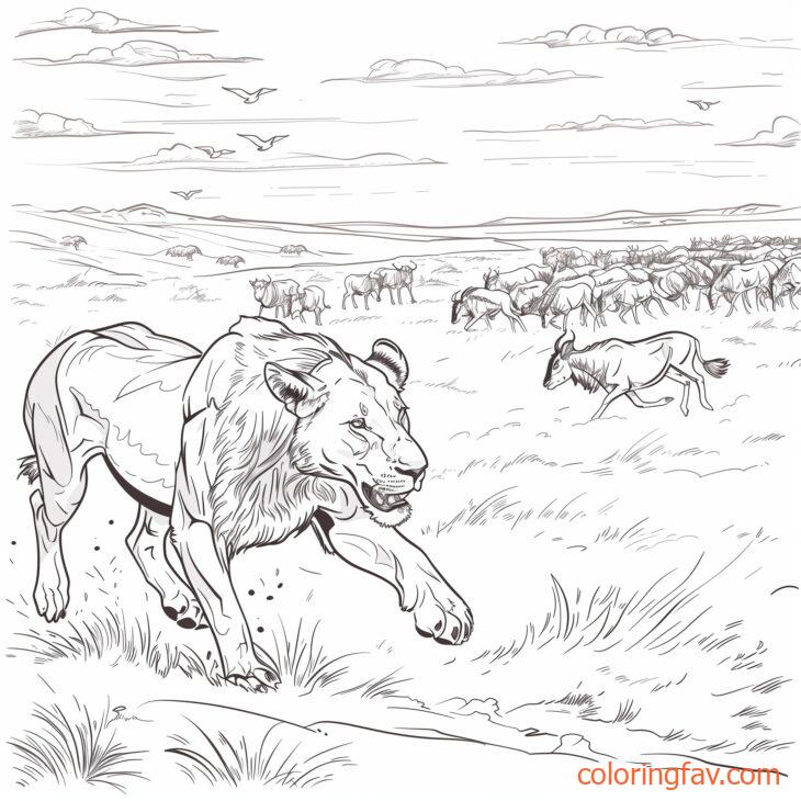 A lioness chasing a herd of antelopes across the plains 1