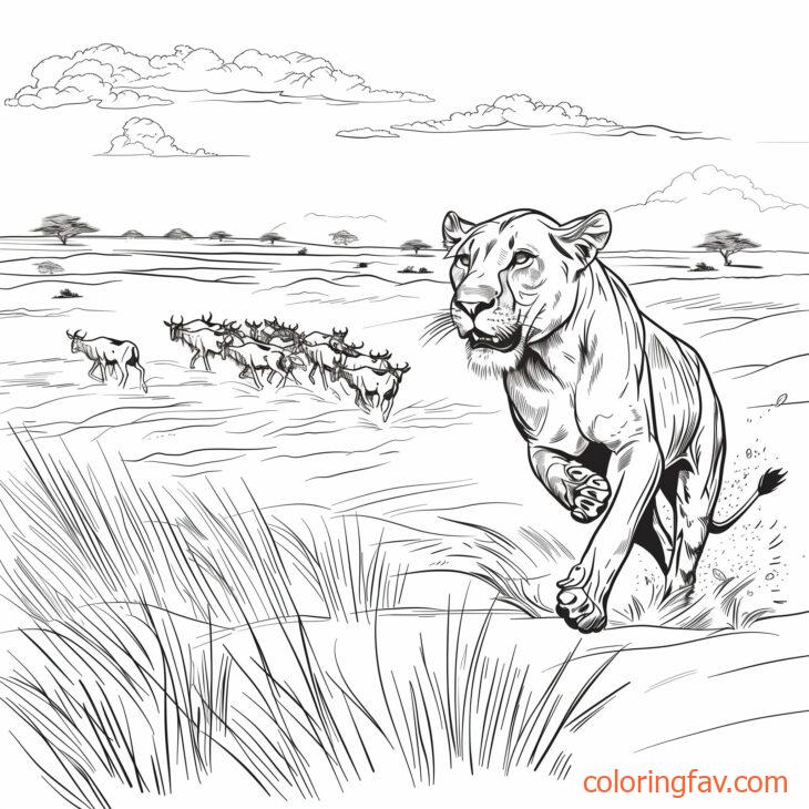 A lioness chasing a herd of antelopes across the plains 2