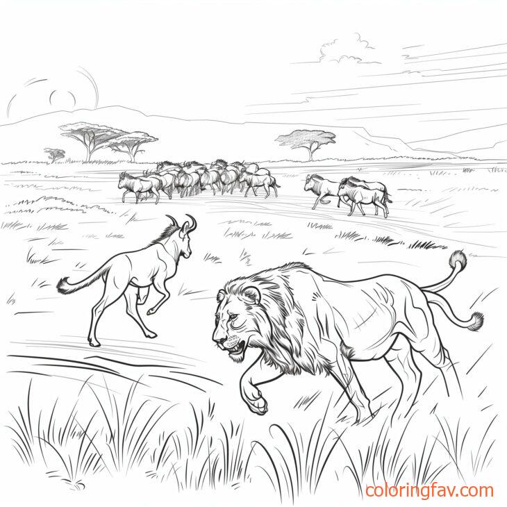 A lioness chasing a herd of antelopes across the plains 3