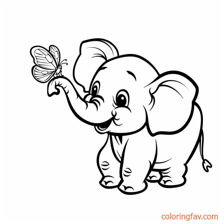 An elephant examining a butterfly perched on its trunk 1