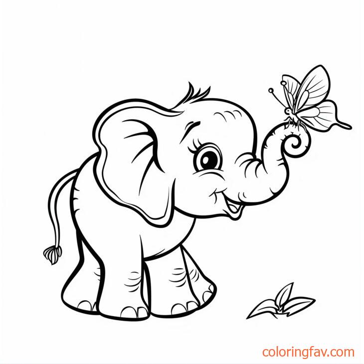 An elephant examining a butterfly perched on its trunk 2