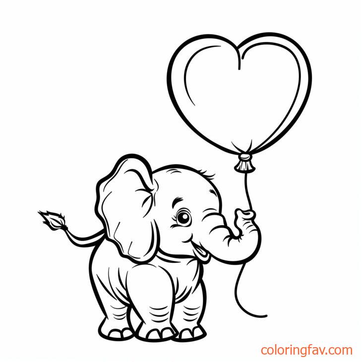 An elephant holding a heart shaped balloon smiling 1