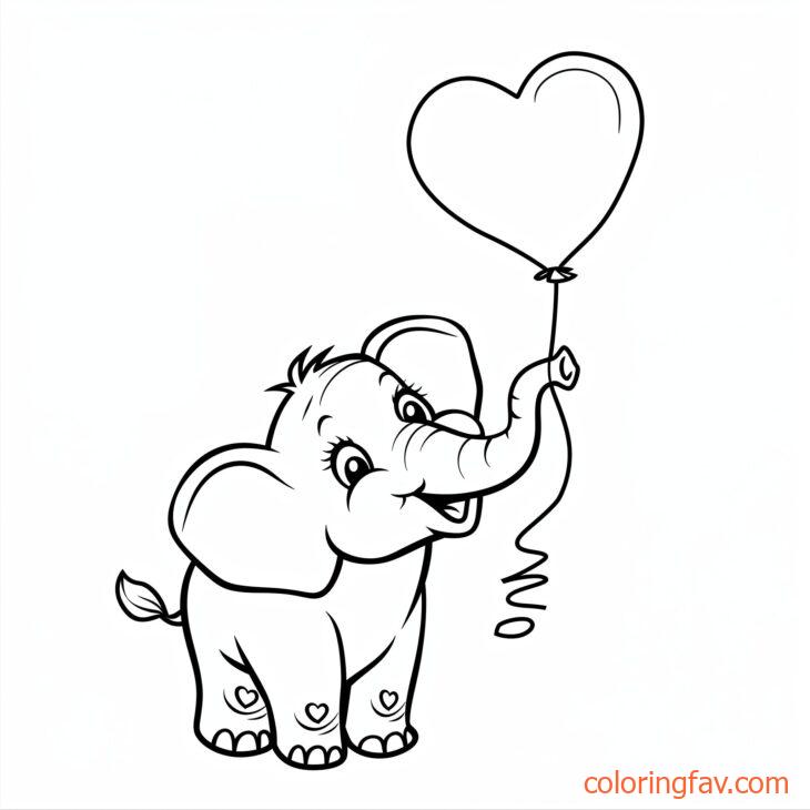 An elephant holding a heart shaped balloon smiling 2