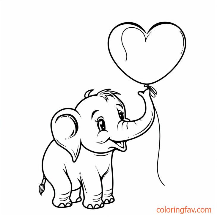 An elephant holding a heart shaped balloon smiling 3