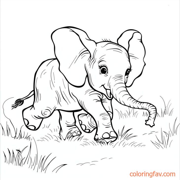 An elephant running through the savannah with its ears flapping 1