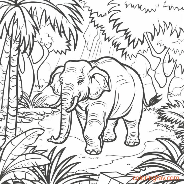 An elephant wandering through a dense jungle sniffing the ground 2