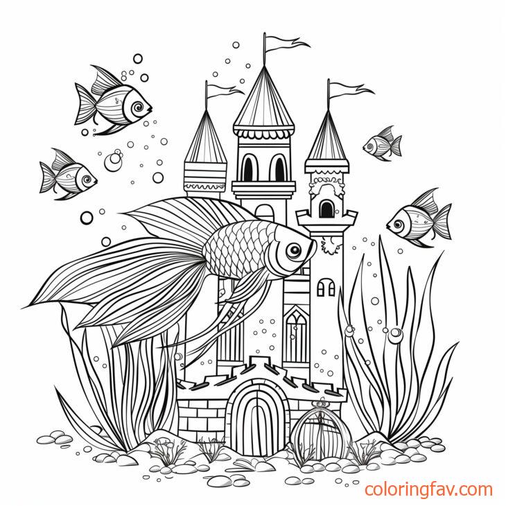 Cute Betta Fish Swimming Around a Castle 1