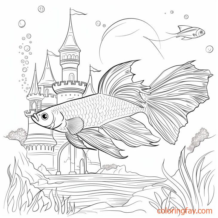 Cute Betta Fish Swimming Around a Castle 3