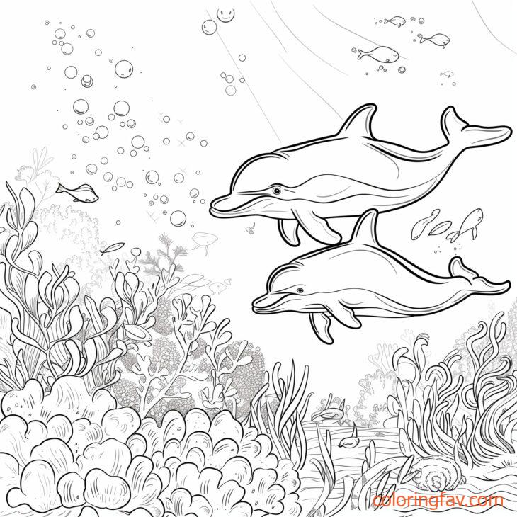 Cute Playful Dolphins Exploring a Vibrant Coral Reef 1