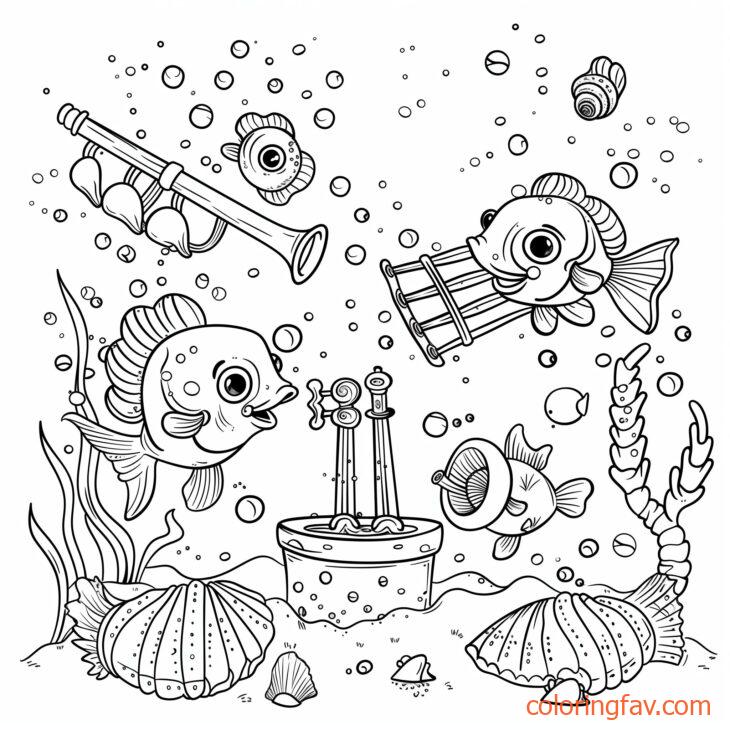 Fish Playing Seashell Instruments in an Underwater Band 1