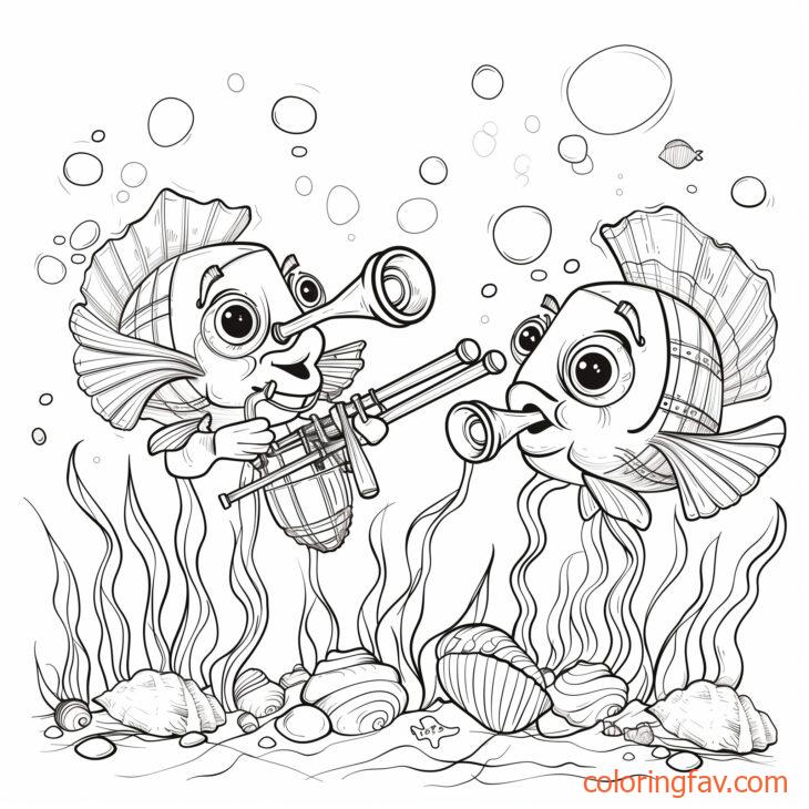 Fish Playing Seashell Instruments in an Underwater Band 2