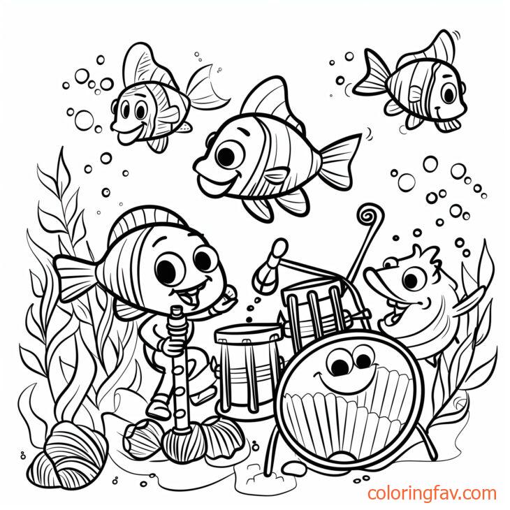 Fish Playing Seashell Instruments in an Underwater Band 3