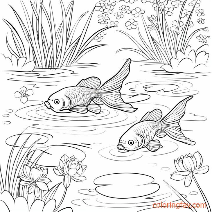 Goldfish Swimming Peacefully in a Garden Pond 1