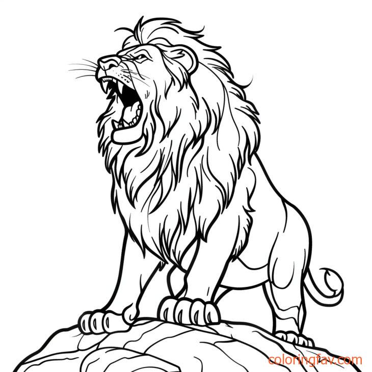 Lion Roaring on a Rock Coloring pages for kids 1