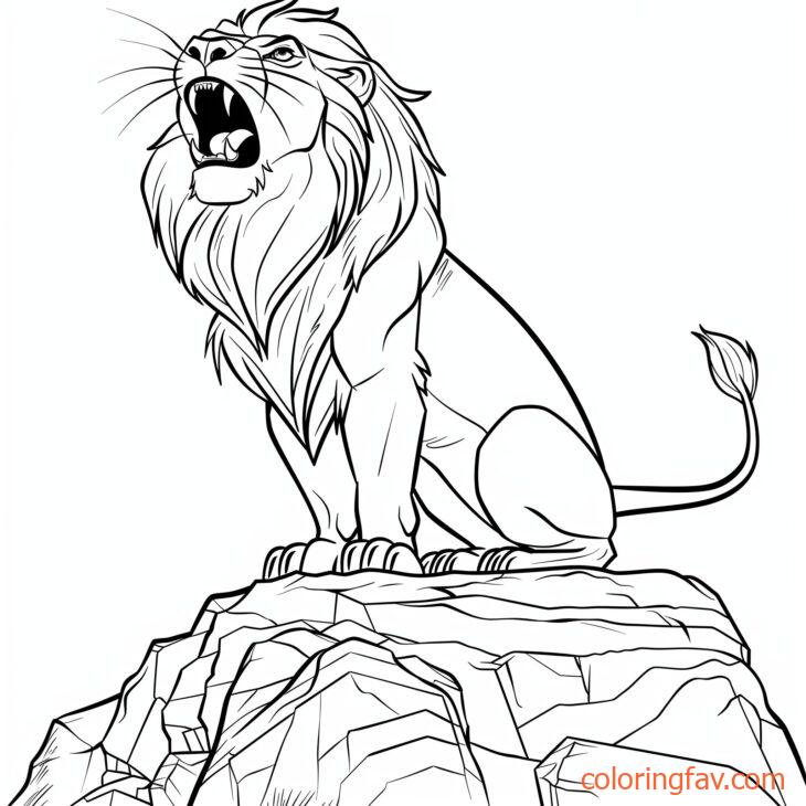 Lion Roaring on a Rock Coloring pages for kids 2