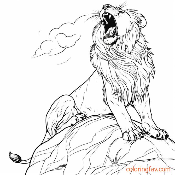 Lion Roaring on a Rock Coloring pages for kids 3