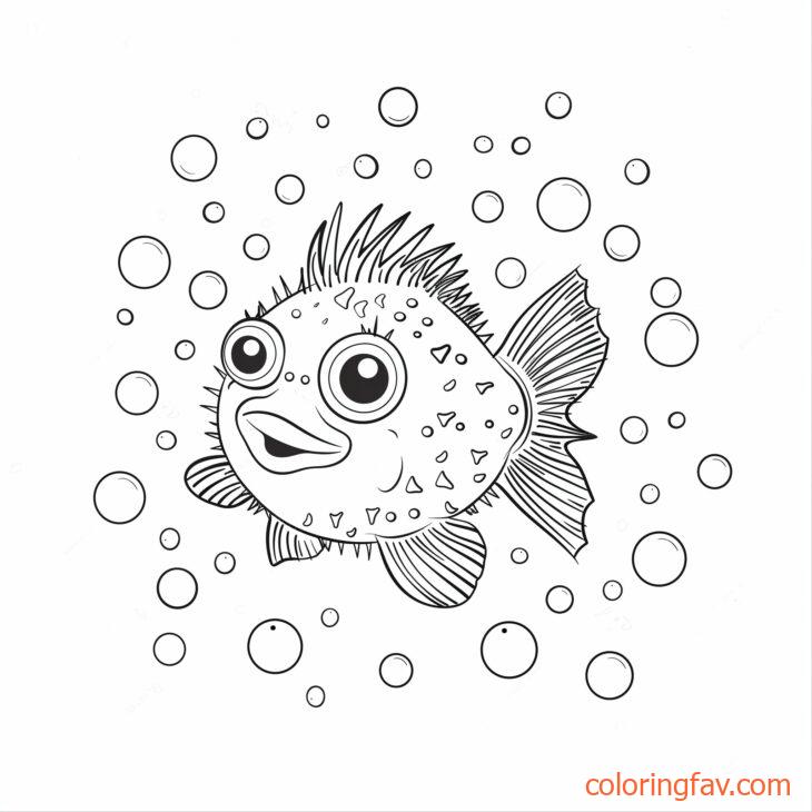 Pufferfish Surrounded by Bubbles of Different Sizes 2