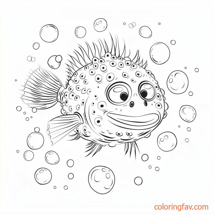 Pufferfish Surrounded by Bubbles of Different Sizes 3