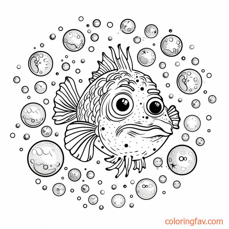 Pufferfish Surrounded by Bubbles of Different Sizes 4