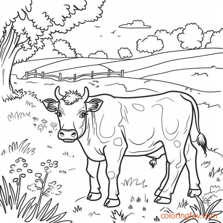 The Exploring Cow sniffs the ground, roaming through fields and trees 4