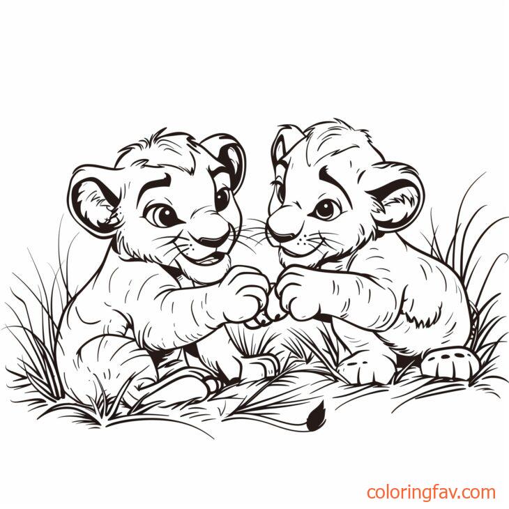 Two lion cubs playfully wrestling in the grass 4